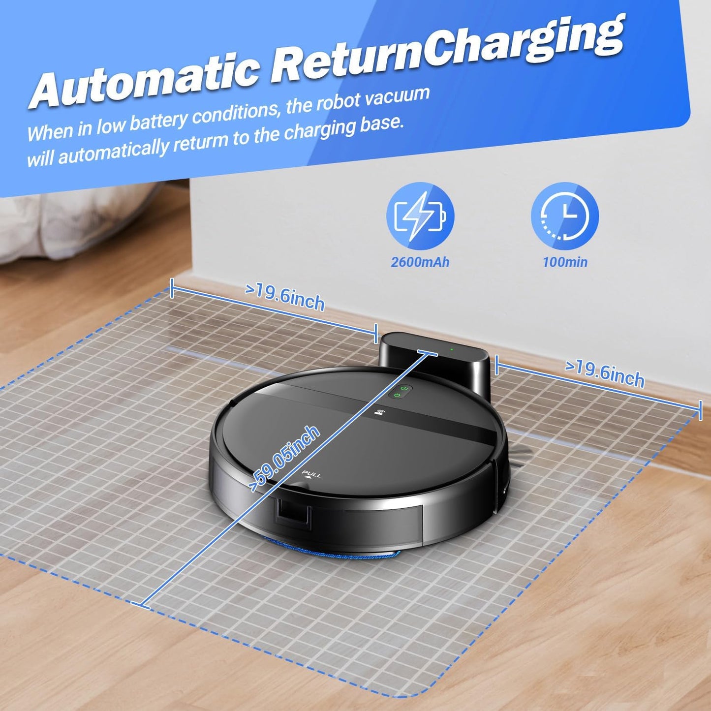 Robotic Vacuum Cleaner 200Ml Dustbin 230Ml Tank for Hard Floors