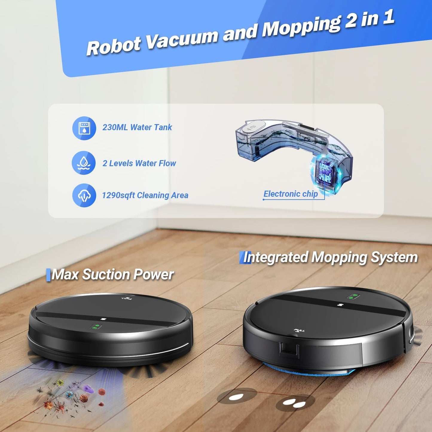 Robotic Vacuum Cleaner 200Ml Dustbin 230Ml Tank for Hard Floors