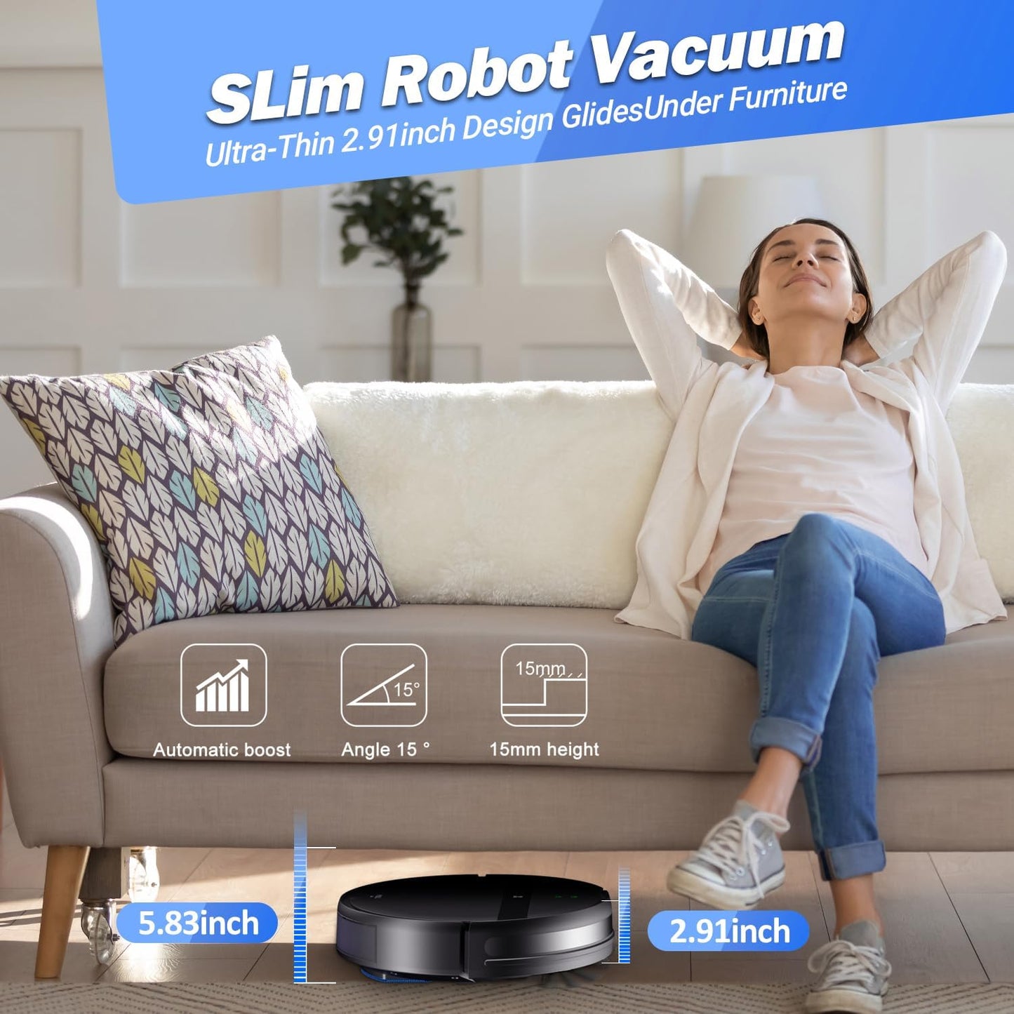 Robotic Vacuum Cleaner 200Ml Dustbin 230Ml Tank for Hard Floors