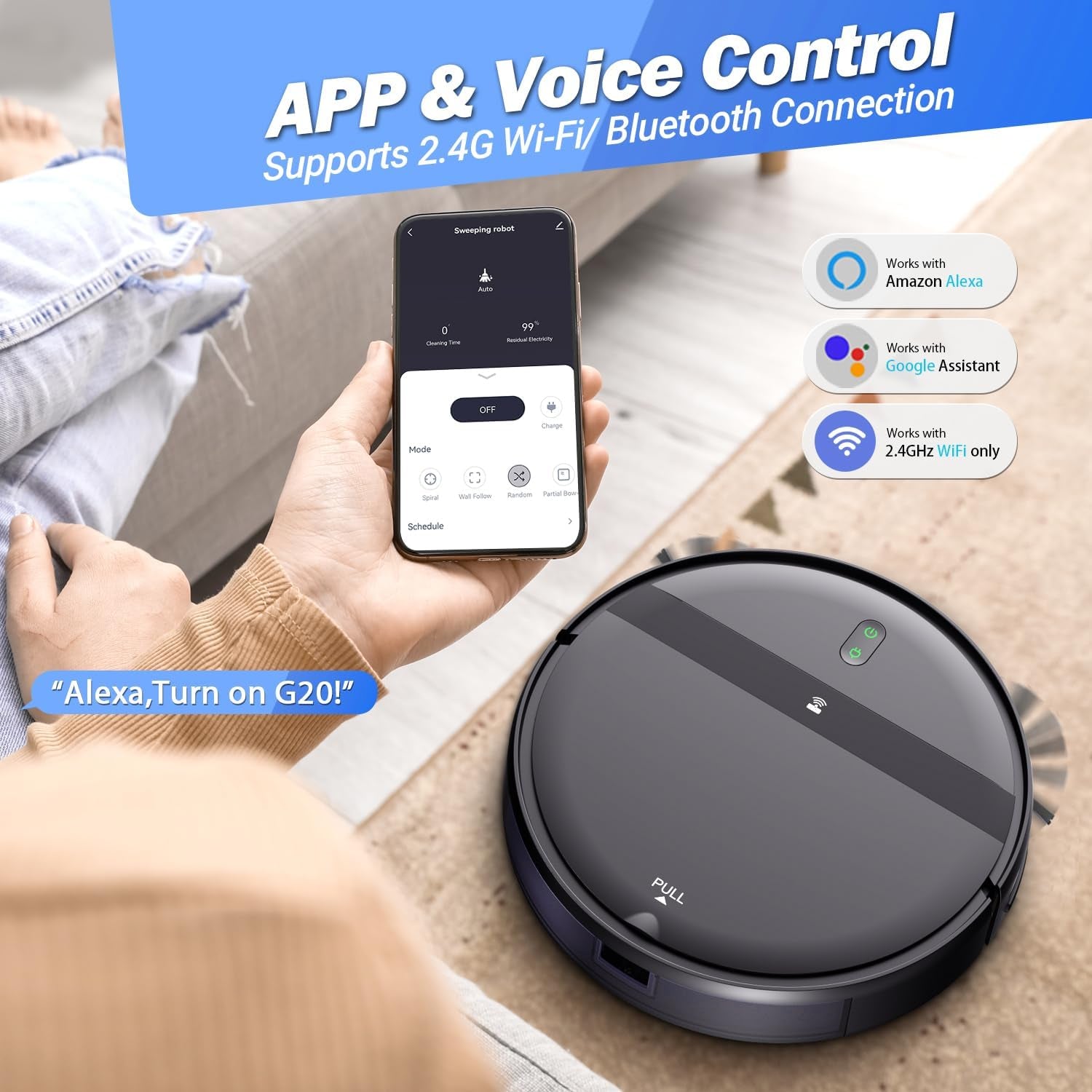 Robotic Vacuum Cleaner 200Ml Dustbin 230Ml Tank for Hard Floors